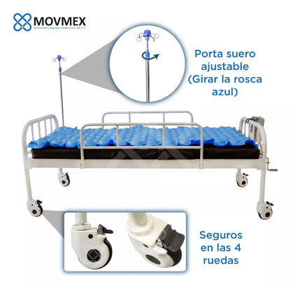 Cama Hospitalaria Manual  2 Posiciones  + Colchones (4 secciones y presión alterna) Hipócrates Movemex