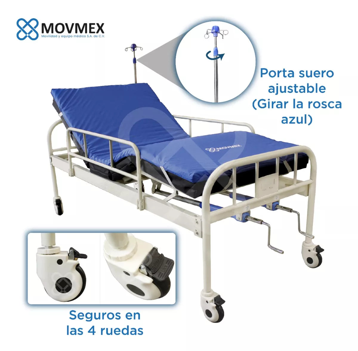 Cama Hospitalaria Manual 2 Posiciones Con Colchones Movmex